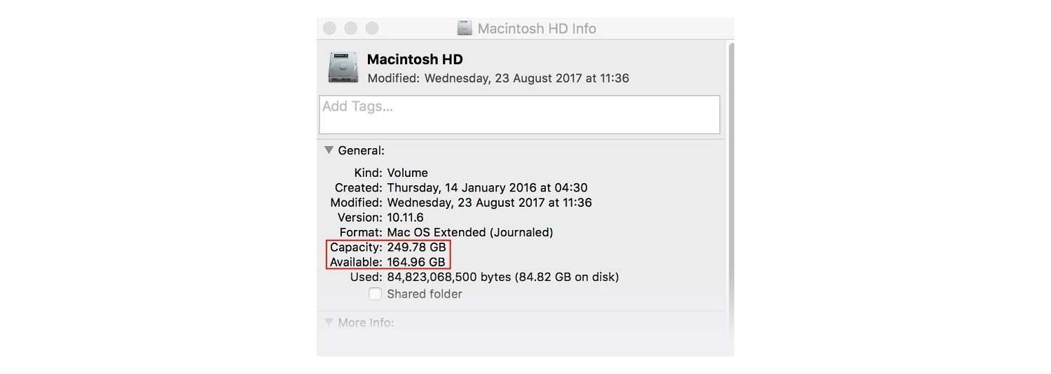 Ventana de información de Macintosh HD
